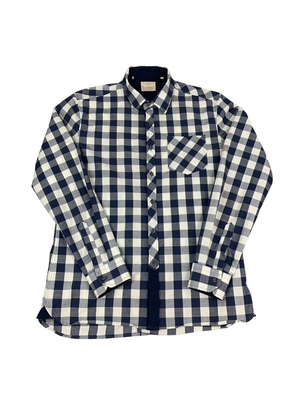 7 Diamonds Long Sleeve Shirt Blue Check 100% Cotton Long Sleeves, Men's Medium